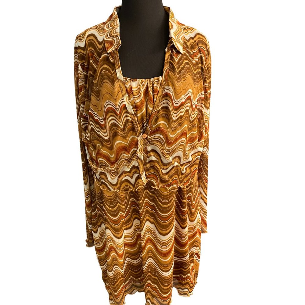 RUE21 PLUS WOMEN'S 3X 2 PIECE DRESS COLORFUL WAVE PATTERN NWT